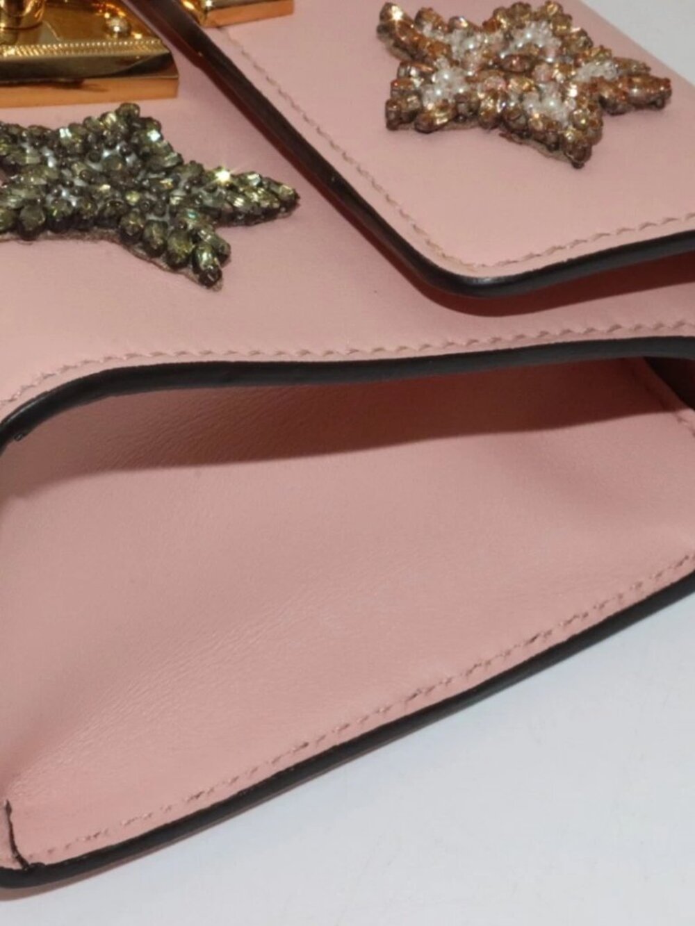 Gucci Calfskin Crystal Star Embroidered Padlock Shoulder Bag - Pink - Picture 12 of 16